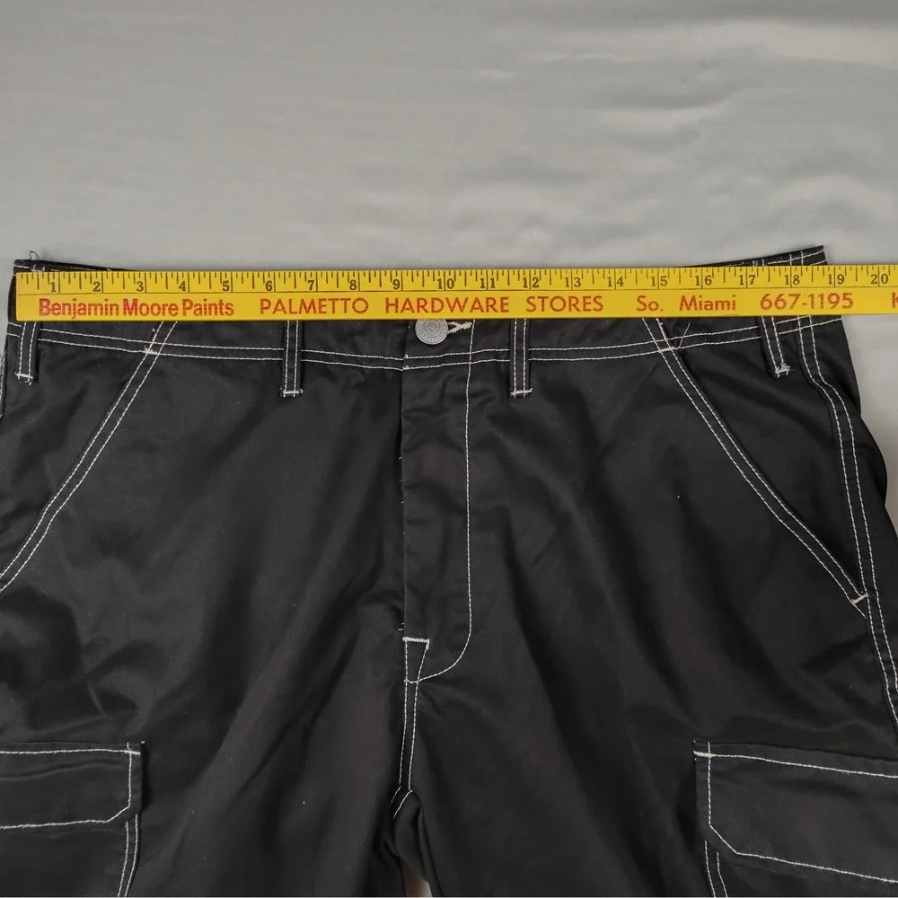 NWT True Religion Cargo Pants Mens 36x31.5 Black Straight White Contrast Stitch